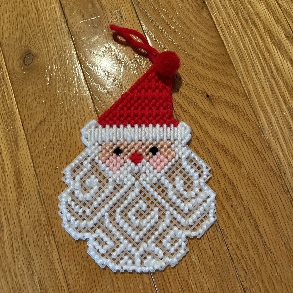 Christmas Ornament Needlepoint‎ Handmade Santa Vintage